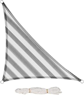 EUGAD Sun Shade Sail 3.6 x 3.6 x 5.1m Triangle Grey and White Stripes HDPE UV Block Balcony Terrace Garden Sail Shade Sunscreen Awning Canopy with Rope 0196ZYF