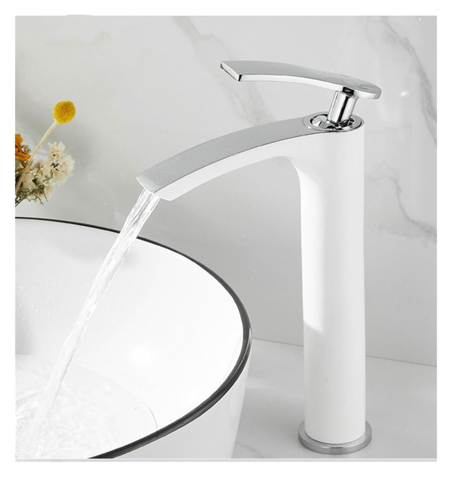 Mitigeur de lavabo blanc et chrome haut pour eau chaude et froide