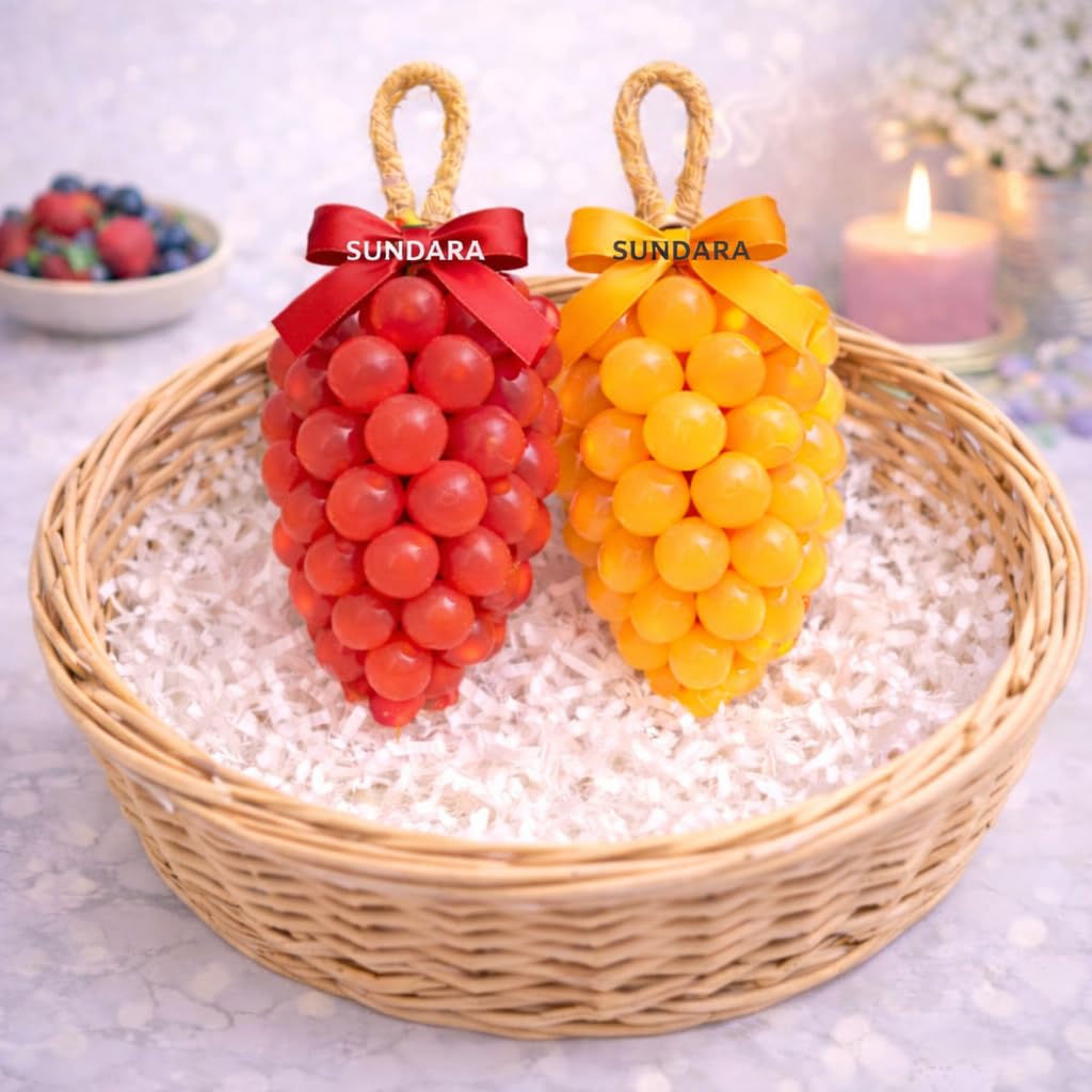 SUNDARA Grape Shape Handmade Soap Combo Pack, Moisturising Body Soap for Soft Skin, Decorative Gift Set, 2 Pcs (Red-Yellow)