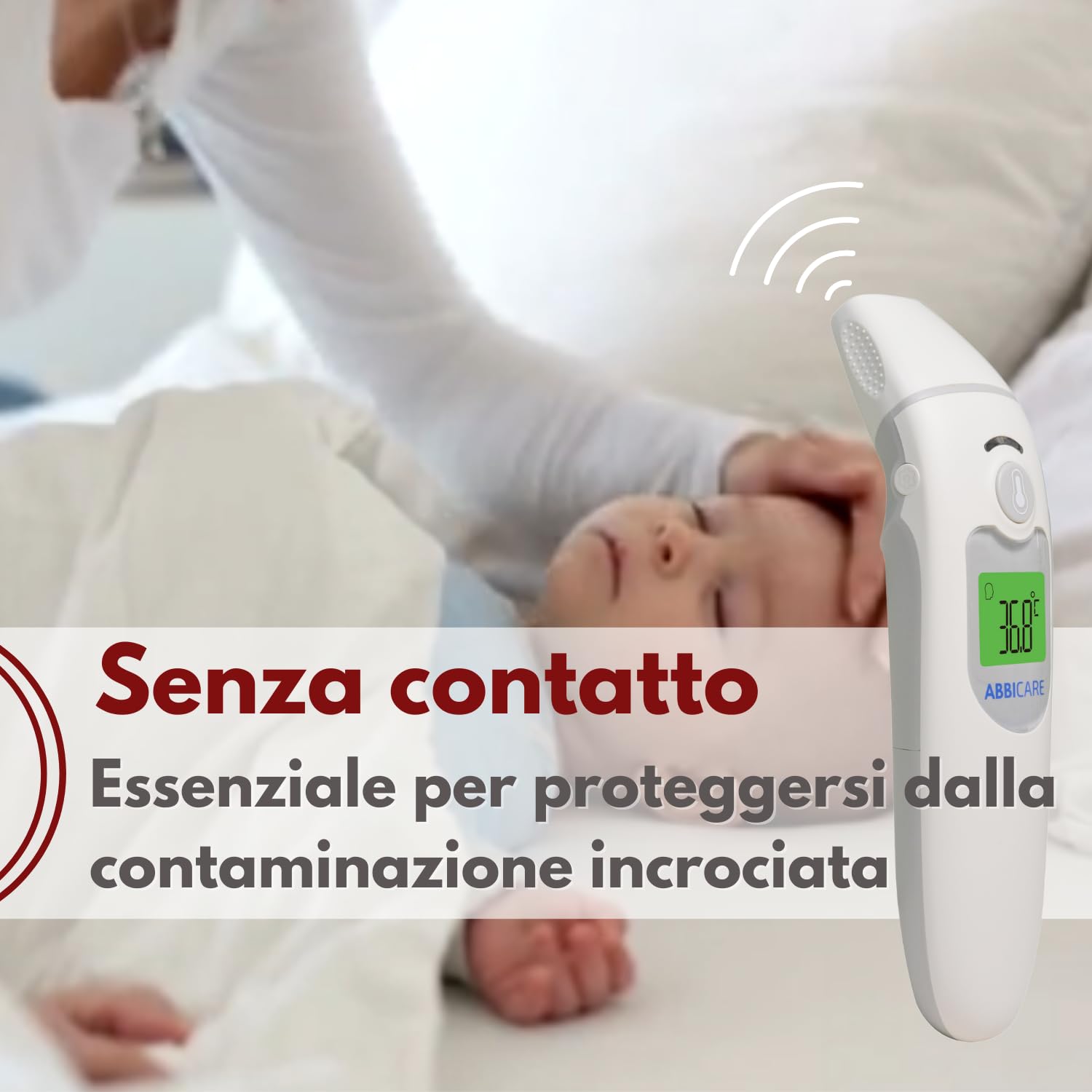 Termometro febbre frontale e auricolare ABBICARE™ con custodia | Modalità speciale bebé precisa e rapida in 1 secondo senza contatto | Termometri medici professionali infrarossi adulti