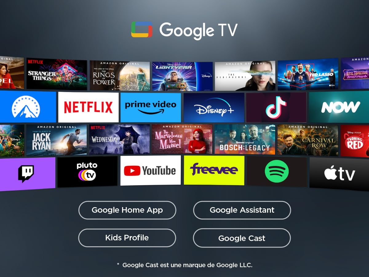 TCL 55T7B Téléviseur QLED Pro 55 pouces, 4K Ultra HD, HDR Pro, Smart TV Powered by Google TV (Dolby Vision & Atmos, Motion clarity, Hands-Free Voice Control, compatible avec Google assistant & Alexa).