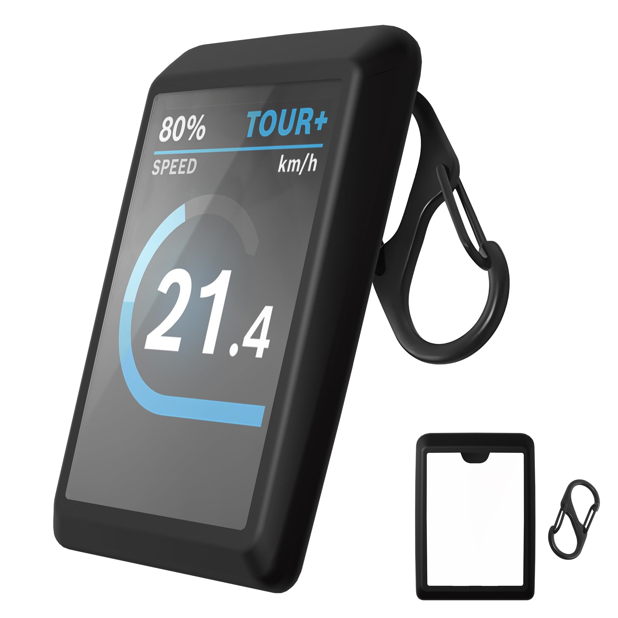 NEWZEROL Schutzhülle Kompatibel für Bosch Kiox 500 (PC-Displayschutz +Rand aus Silikon) wasserdichte Cover für Kiox 500 vor Kratzern, Stößen - Ebike Zubehör hülle mit Schlüsselanhänger - Schwarz