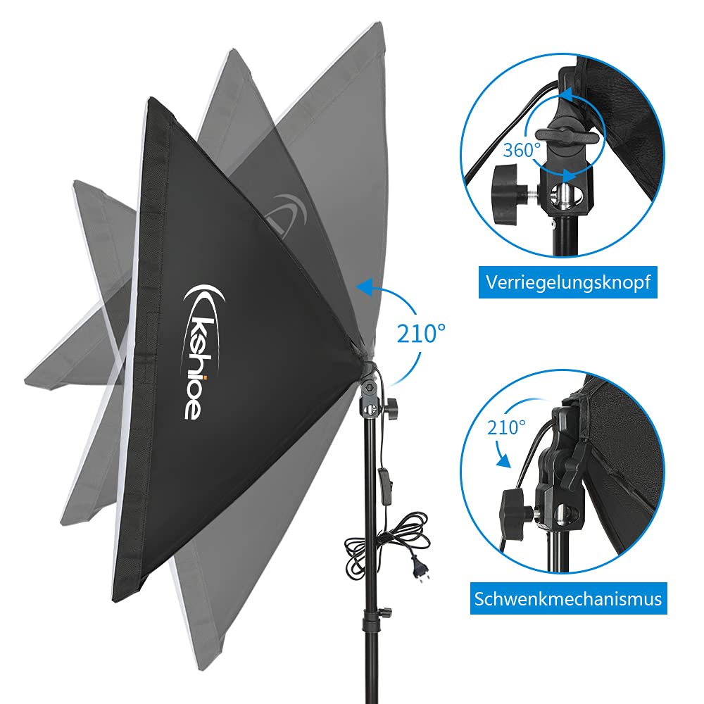 Bonnlo Softbox Licht Kit für Fotostudio, 50 x 70 cm Softbox mit E27 Sockel und 2X 5500K LED Lampen, höhenverstellbare Aluminium Stative, inkl. Tragetasche
