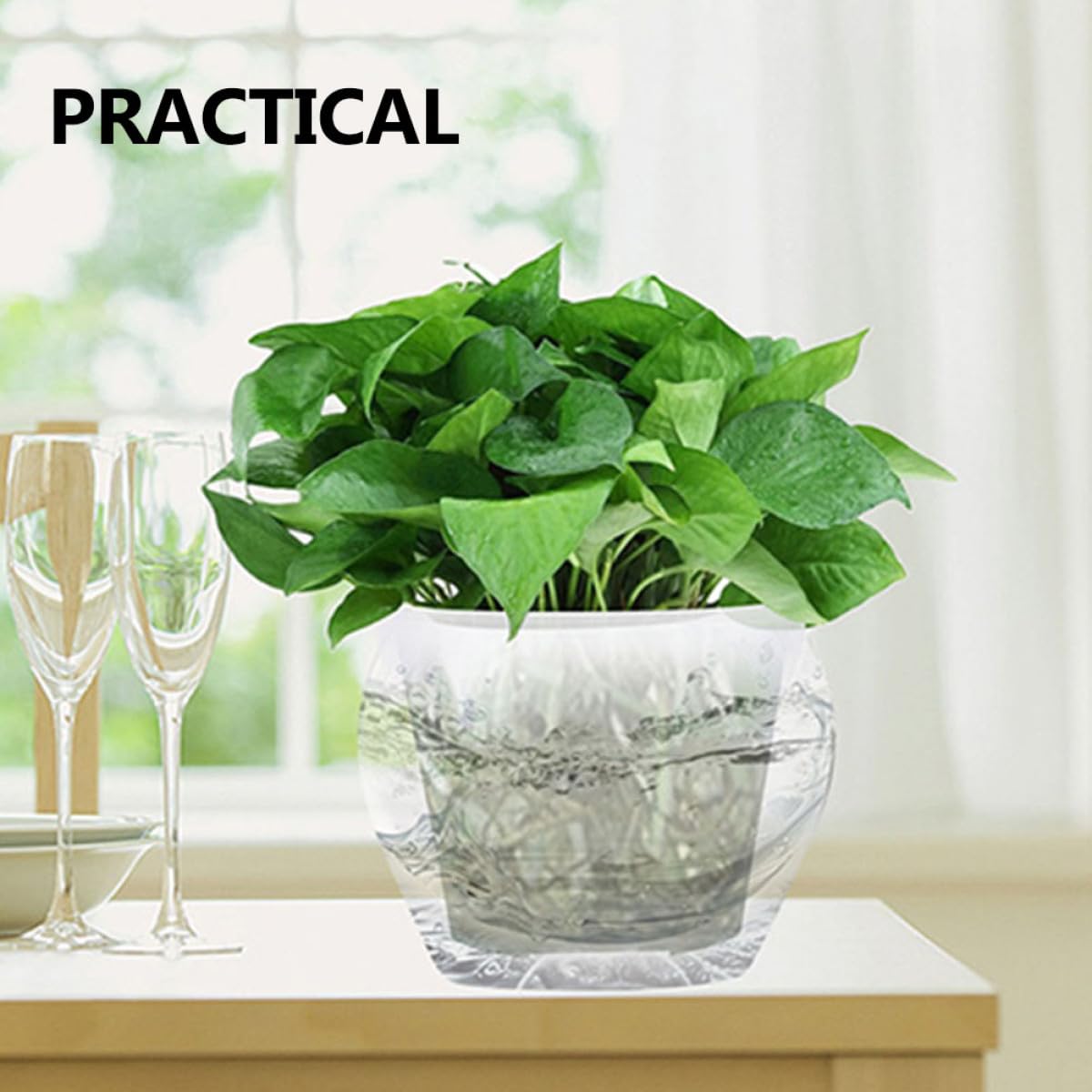 VICASKY 4 Stück Blumentopf Durchsichtig 25cm aus Kunststoff Runde Pflanztöpfe mit Einfachem Design und Stapelbar für Garten und Zimmerpflanzen