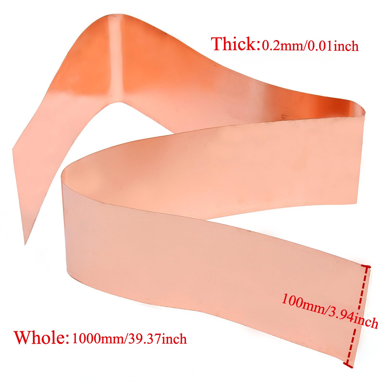 Pure Copper Sheet, 0.2mm Thick x 1000mm x 100mm, Ideal for Thermal and Electrical Conductivity Applications