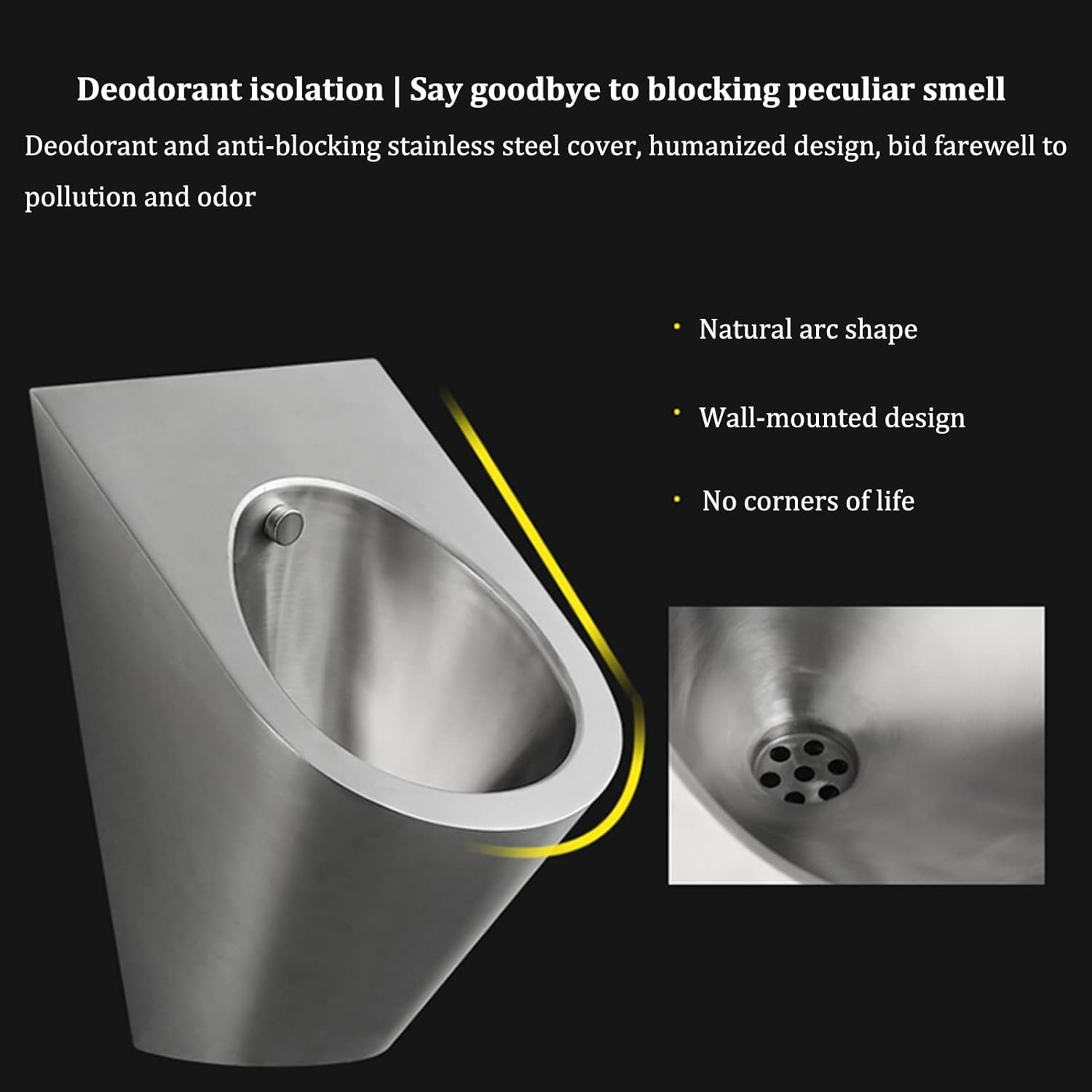 Stainless Steel Men's Urinal, Smart Contact-Free Wall-Mounted Urinal, Anti-Clogging Flush Toilet, Anti-Overflow Vertical Urinal with Automatic Flush Valve, Used in Bars, Public Toilets