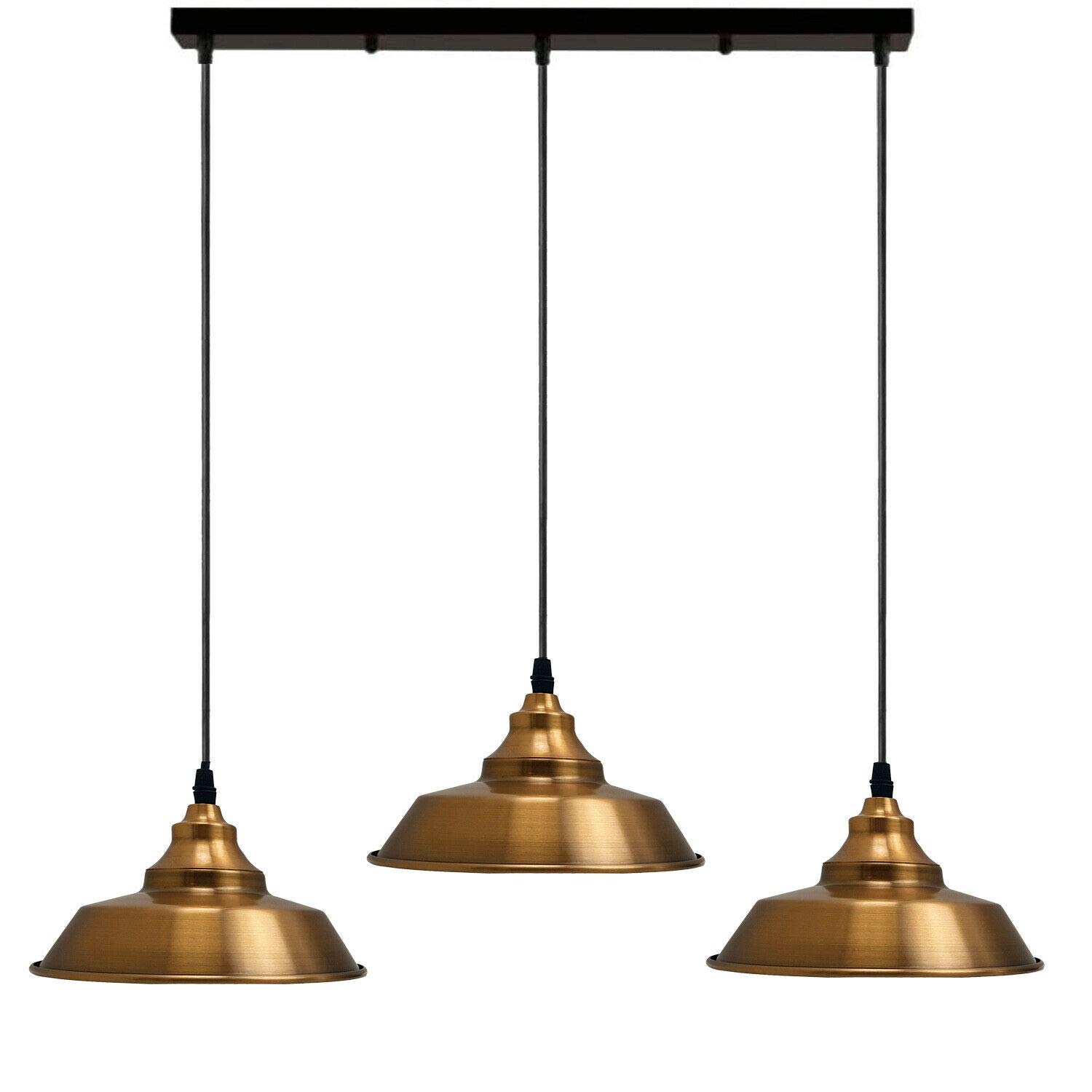 DC VOLTAGE Modern 3 Head Ceiling Pendant Light Metal Yellow Brass 22 cm Width Lamp Shade E27 Base Light Fixture with Adjustable Cable for Kitchen Bed Room Living Room Restaurant