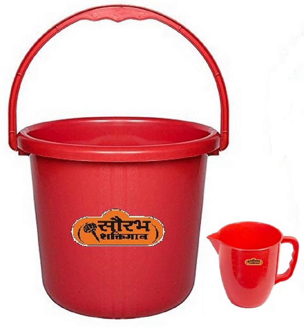 Saurabh Shaktiman Unbreakable Bucket (22 LT) & Mug (1 LT) Combo - Set of 2 - Red