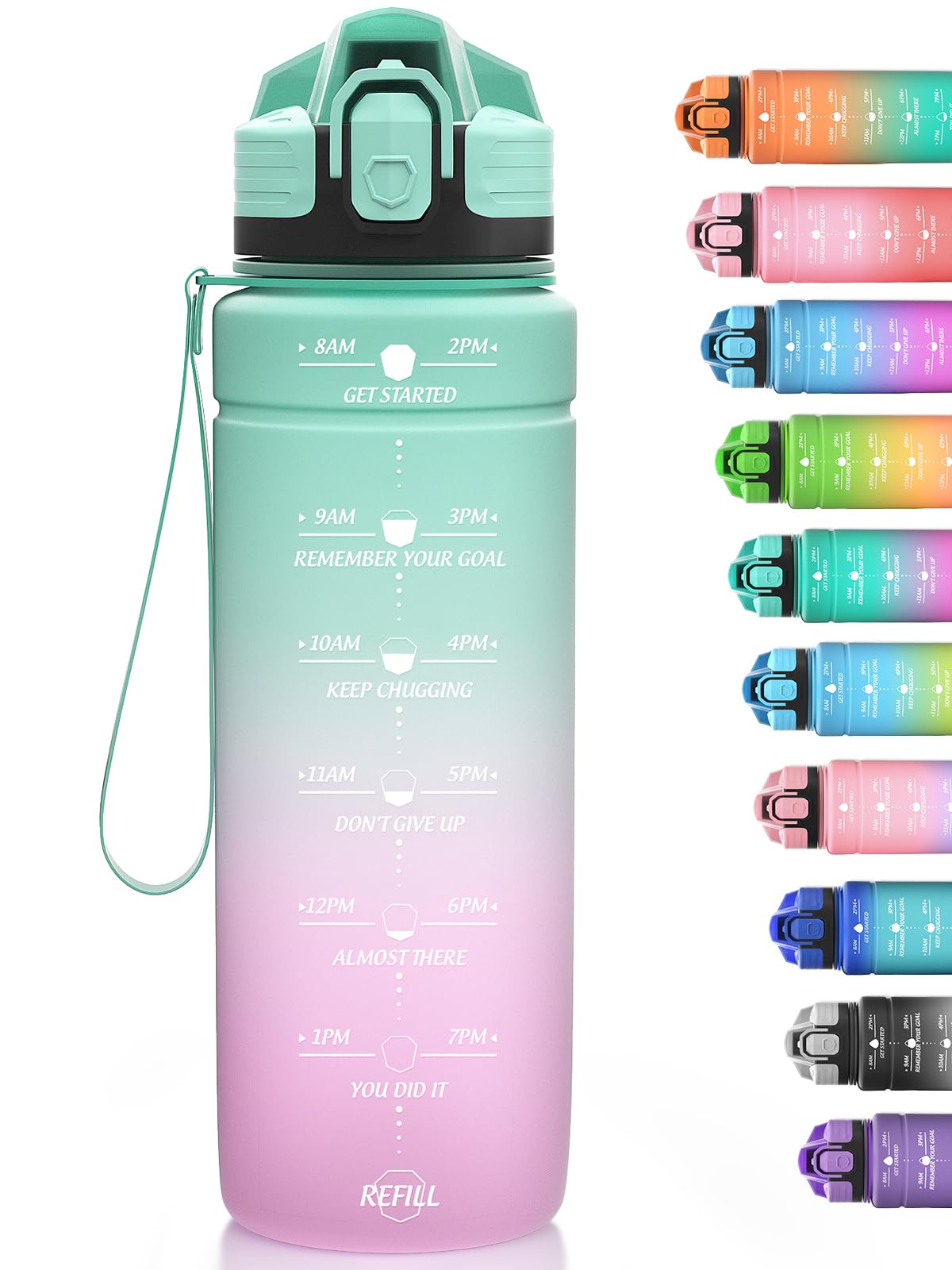 Niggeey Sport Trinkflasche 500ml, 700ml, 1L, 1,5L Trinkflasche Kinder Auslaufsicher, BPA-frei Tritan Motivierende Wasserflasche mit Zeitmarkierung, Sportflasche für Kinder, Schule, Fitness, Gym