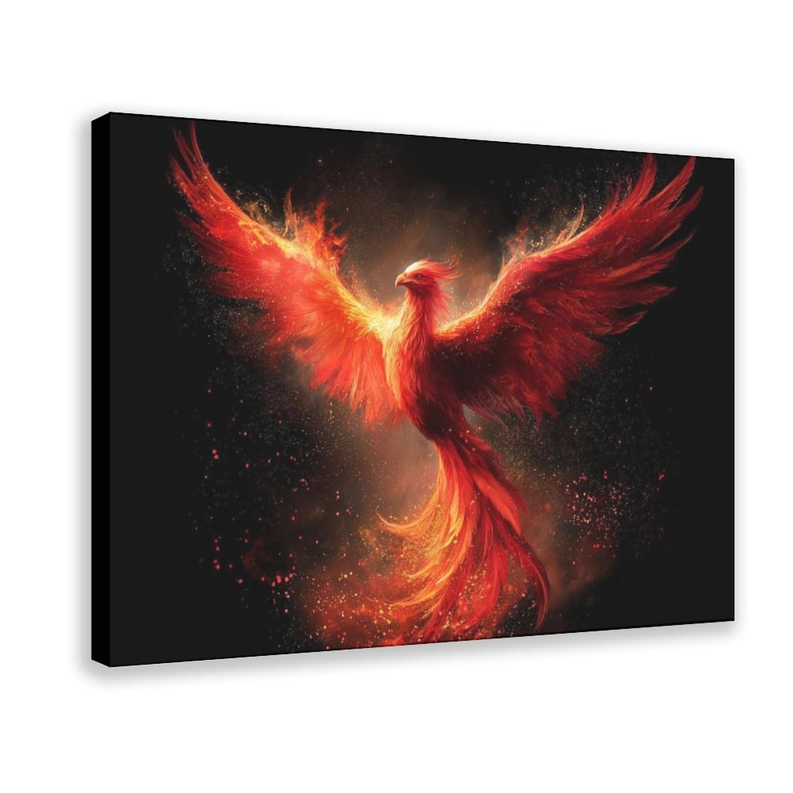 Qnvjqkdsi Frame Fiery Phoenix, Mythical Bird Art Canvas Poster Bedroom Decor Landscape Office Room Decor Gift 16" L X 24" W