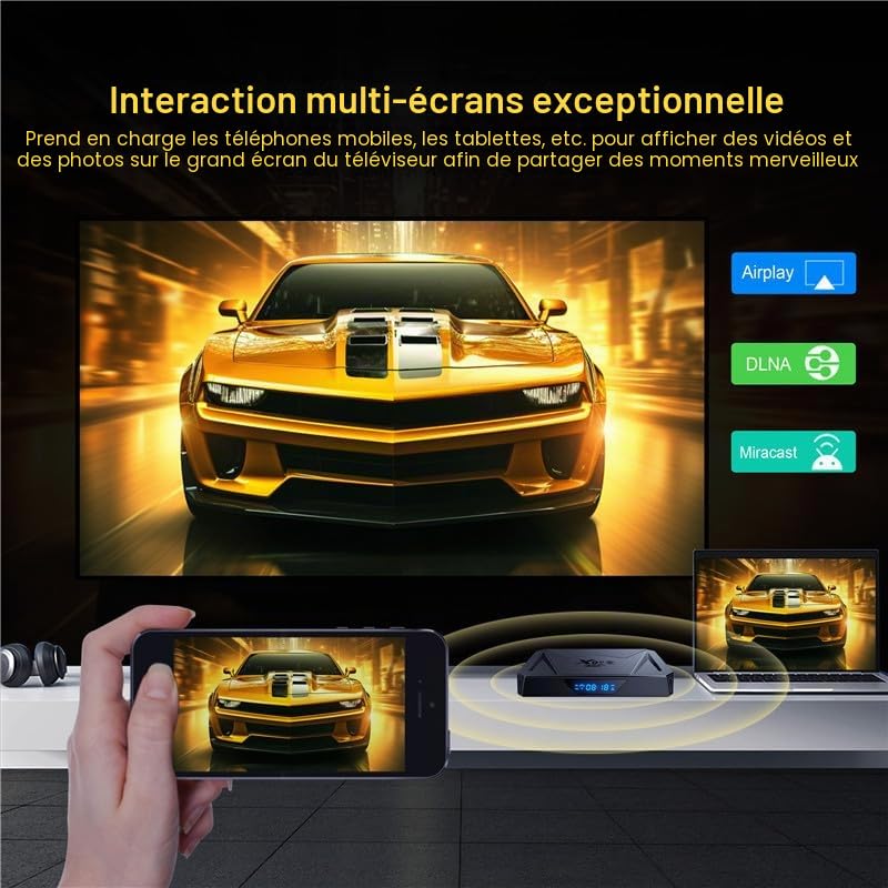 Boîtier TV Android 14.0, Boîtier TV Intelligent X96Q Pro+ H728 Quad-Core 64 Bits Arm Cortex-A53 Prend en Charge 8K/4K 2,4/5,0 Ghz WiFi BT4.0 100/1000 M HDMI 2.0 H.265 Décodeur,4gb+64gb