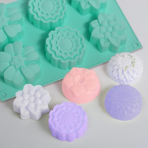 Miniatura 6 de Paquete de 3 moldes de jabón de silicona 6 cavidades diferentes formas de flores moldes de silicona para hornear perfectos para hacer jabón galletas