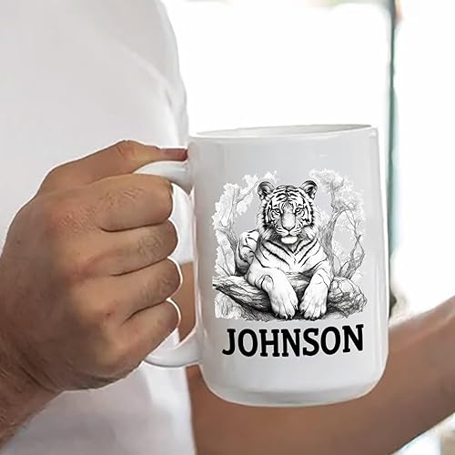 Miniatura 6 de Taza de café de tigre con nombre personalizado, regalo para hombres y mujeres, amantes del tigre, taza de café personalizada de animal de tigre de