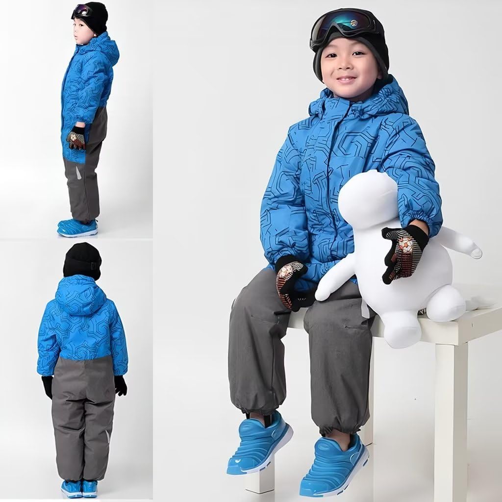linboo Combinaison de Ski pour Enfant Fille Garçon Combinaison de Neige à Capuche Imperméables Coupe-Vent Vêtements de Ski avec Bandes Réfléchissantes