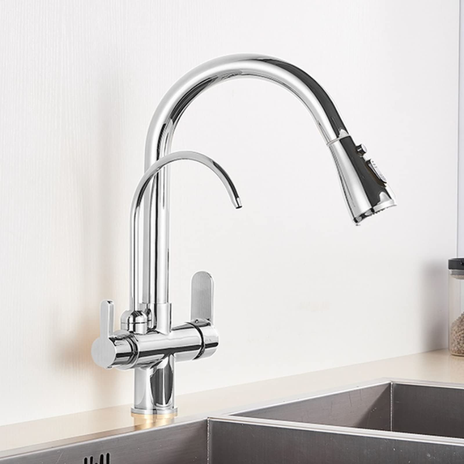 Robinet de cuisine noir mat pivotant 360 douchette extractible filtre