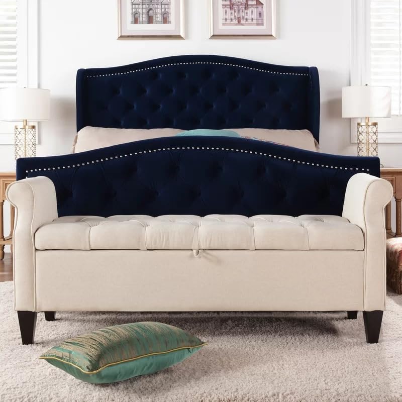 LEGACY OF COMFORT Maconay Upholstered Storage Bench with Storage Fabric Upholstered Storage Bench Sofa Bench Sofacouches Ottoman Bench Tufted Handle for Living Room Bedroom Office (Beige)-image-21