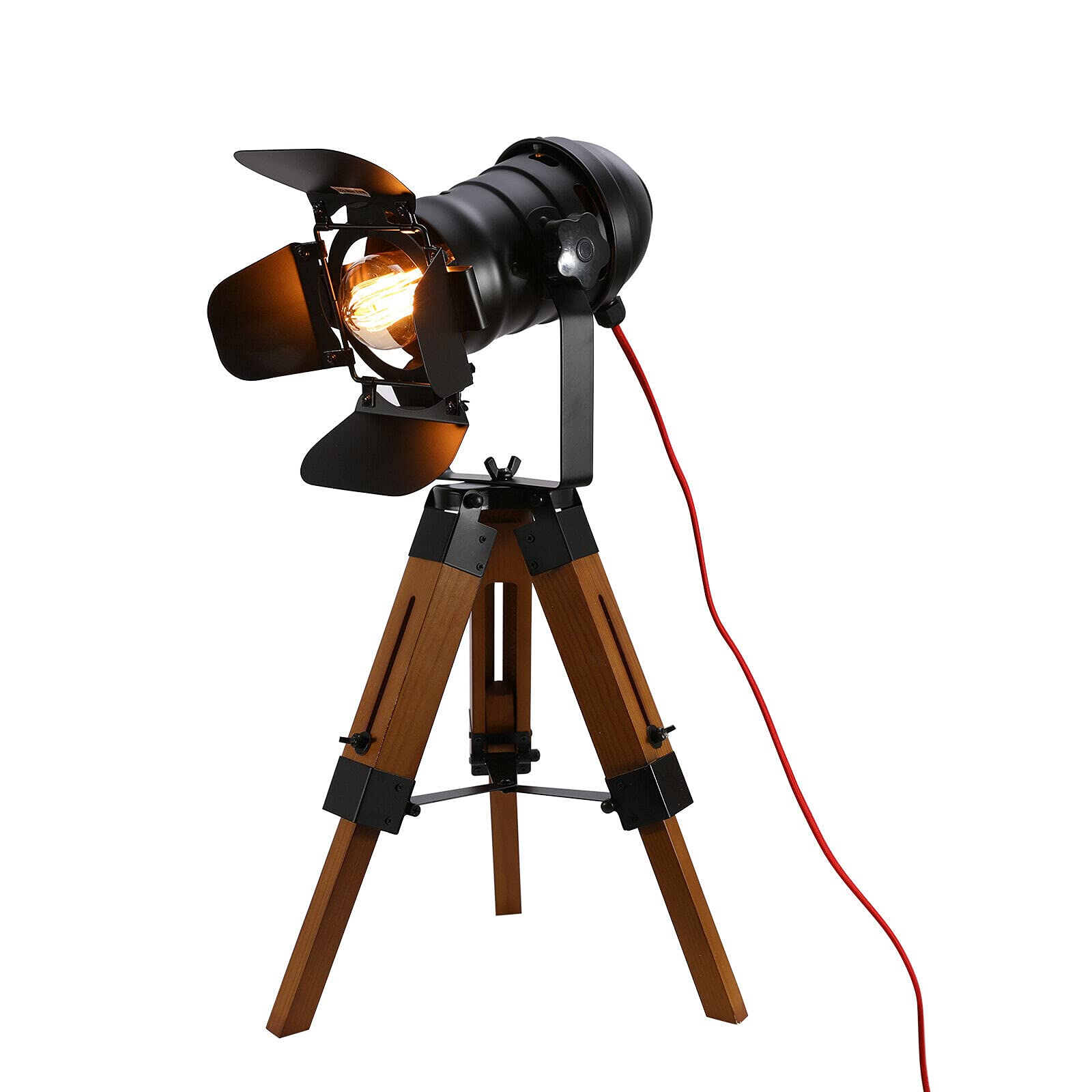 SHZICMY Holzstativ Tischlampe Vintage Nachttischlampe Schreibtischlampe Tischlampenständer Verstellbare Retro Lampe Stehlampe Stativ Scheinwerfer Dekorlampe