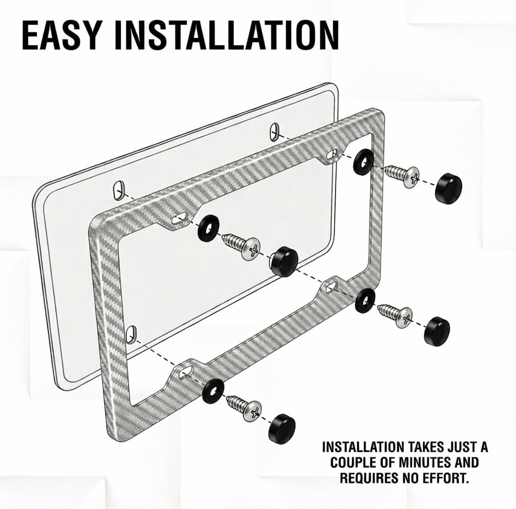 100% Real 3k Twill Weave Carbon Fiber Car License Plate Frame, 4 Holes, UV Protection, Front Rear Universal Man Woman Fit USA Canada Mexico Standard Size tag Holder (Silver)