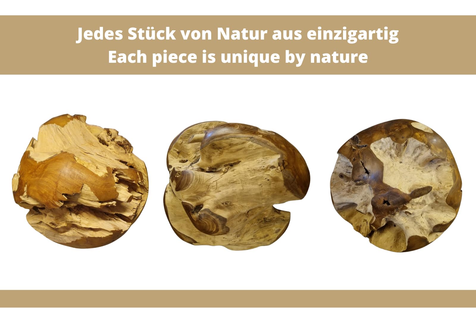 Kinaree Wurzelholz Dekoration Kugel 30 cm – handgefertigte Teakholz Deko aus Indonesien – rustikale Holz Deko Kugel für Wohnung Garten Terrasse – asiatische Möbel aus Massivholz (30cm)