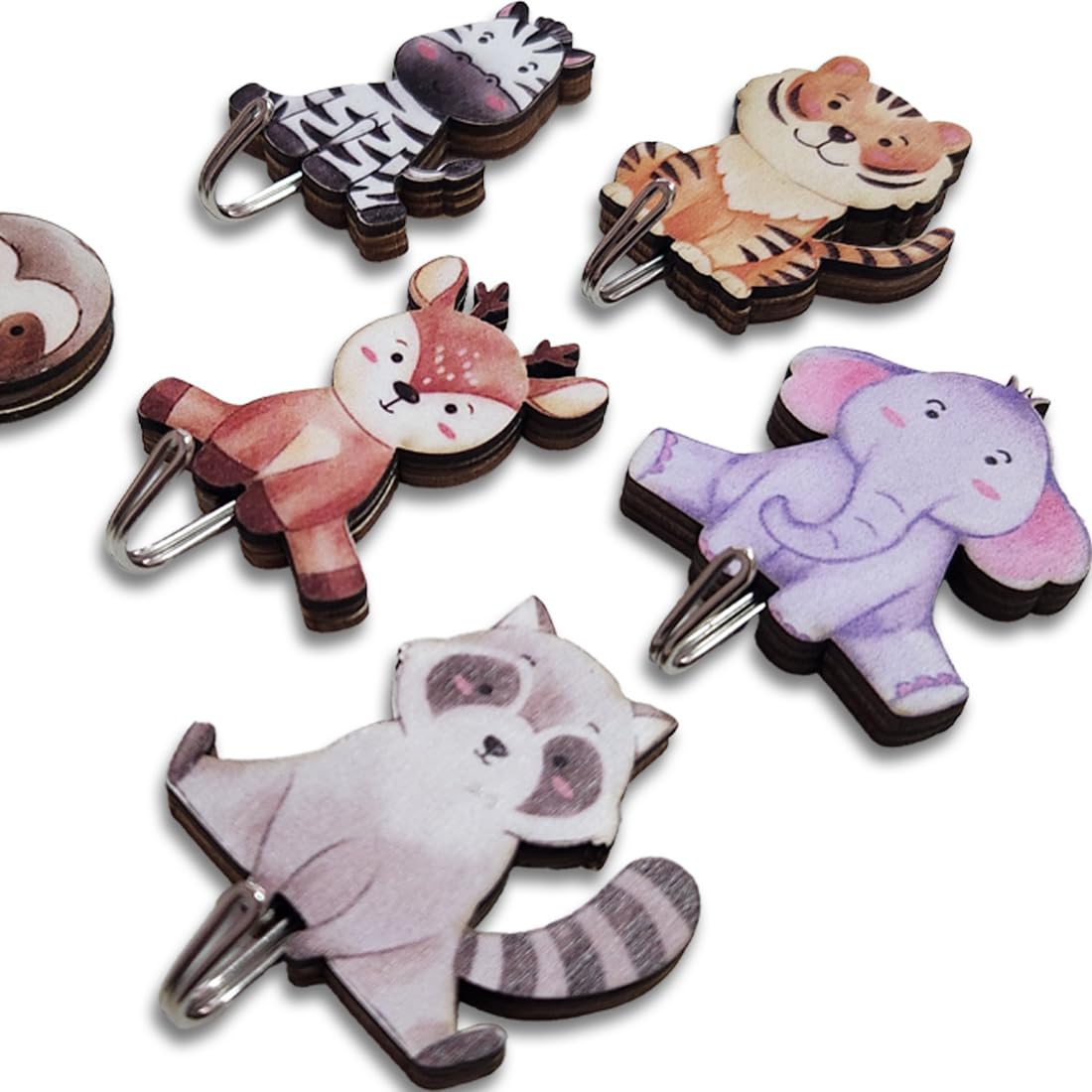 Lot De 6 Crochets Muraux Autocollants En Bois Pour Enfants - Forme Animaux Mignons, Sans Perçage