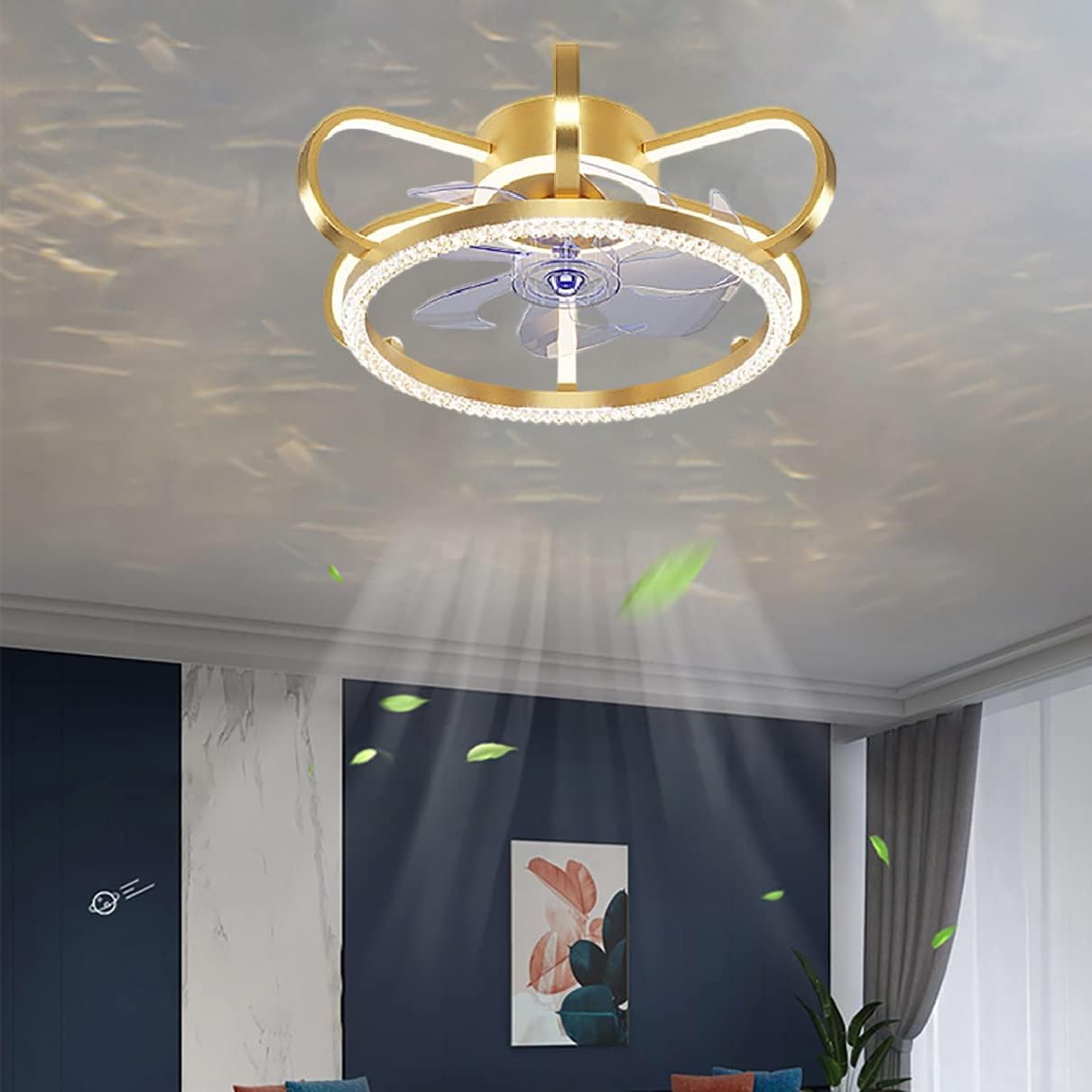 YUEGOO Ceiling Fans with Lamps,Ceiling Fan with Lights Kids Led Dimmable 3 Speeds Fan Ceiling Lighting with Remote Control Modern Bedroom Silent Ceiling Fan Light/D