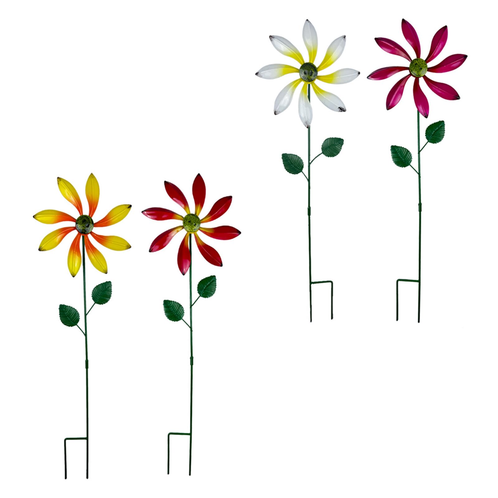 4pcs Flower Wind Spinner Garden Stake Weather Resistant Iron Rotating Windmill Outdoor Garden Decoration for Lawns and Yard Flower Iron Windmill Stake