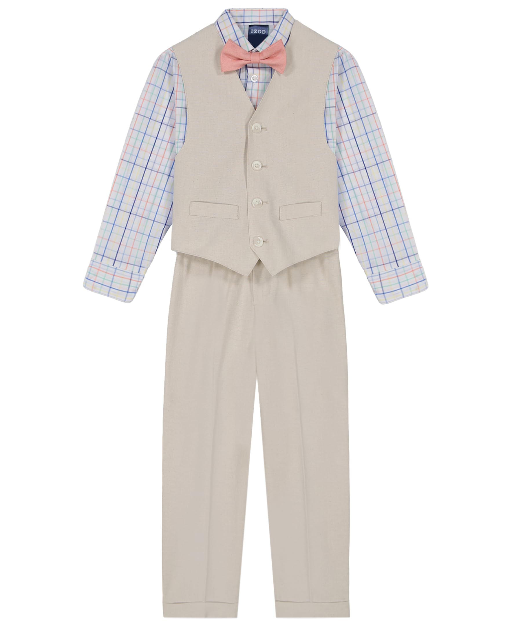 IZOD Boys' 4-piece Formal Dress Up Suit Set, Vest, Pants, Collared Shirt, and Tie