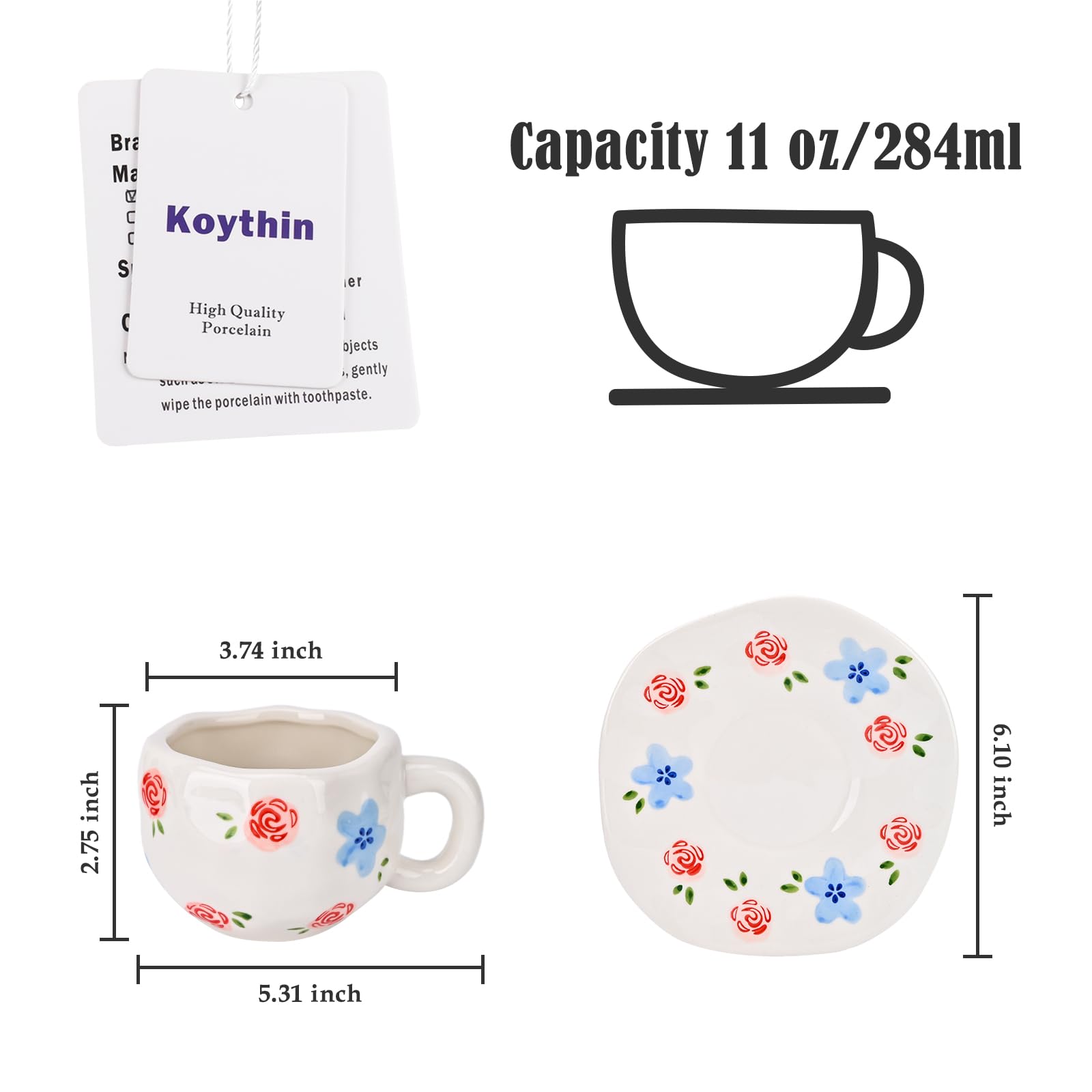 Koythin Ceramic Coffee Mug with Saucer Set - Image 2