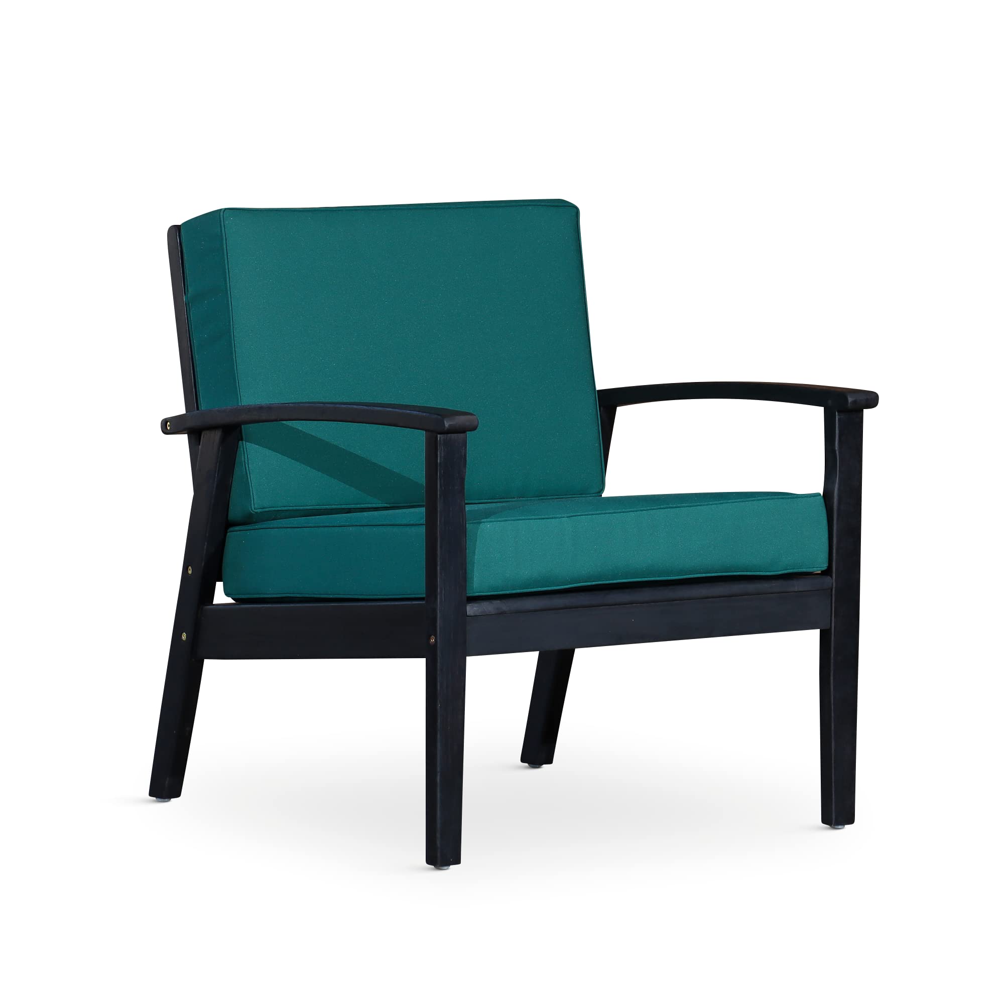 Deep Seat Eucalyptus Chair, Espresso Finish, Dark Green Cushions