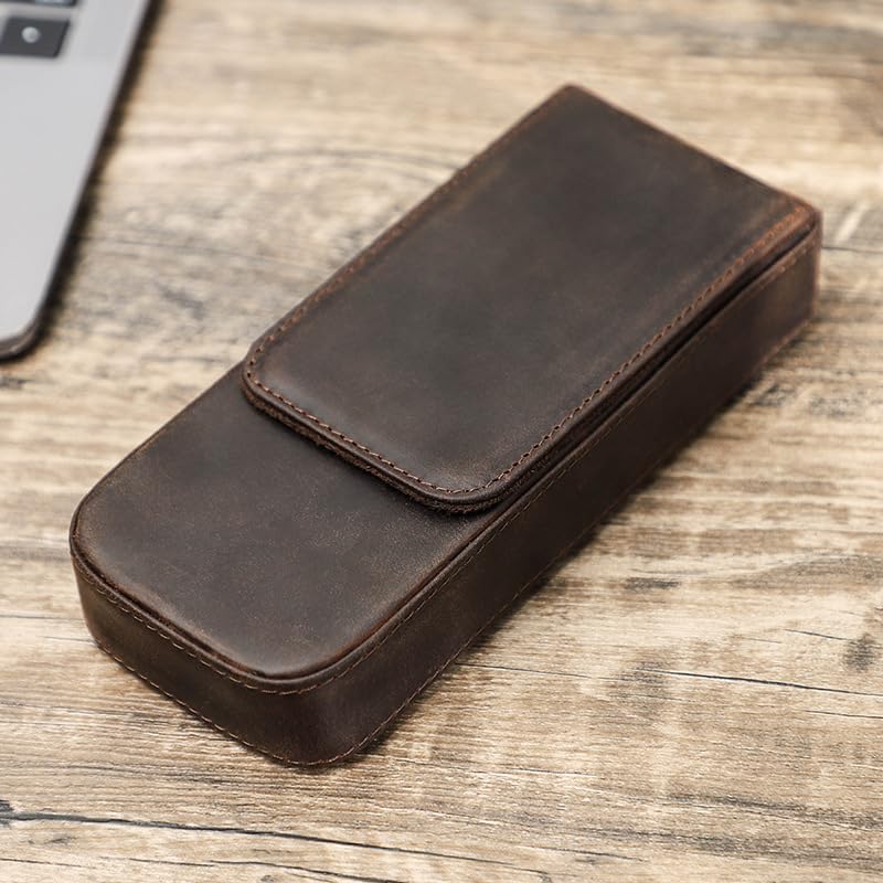 Image of 3 /12 Leather Pen Case Pack Handmade Drawer Style Detachable Magnetic Pen Case (3 BROWN)
