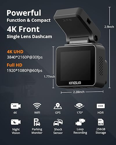 Miniatura 2 de Kingslim Cámara de tablero D5-4K con WiFi - Cámara de tablero frontal para automóviles con GPS y velocidad, visión nocturna Sony, aplicación de