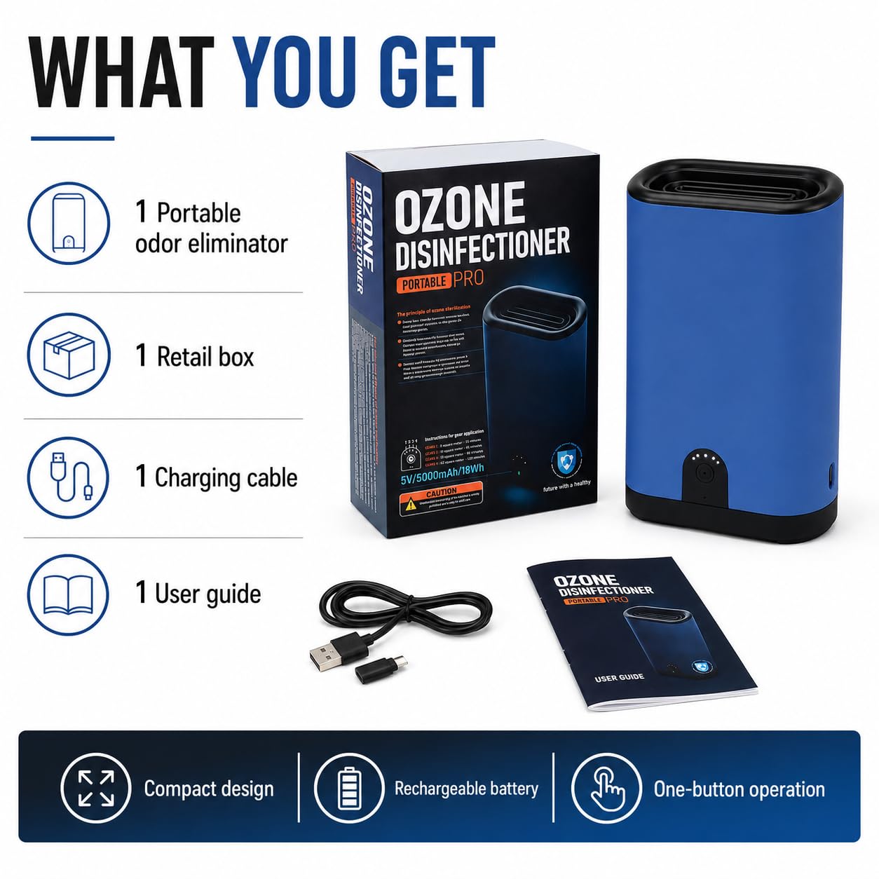 Generatore di ozono Portatile Aria Ionizzatori Eliminatore di Odori Ricaricabile Purificatore D'aria A Batteria Ozono Deodorante per Casa Auto Cucina Camera Da Letto Ufficio Pet & Sigaretta