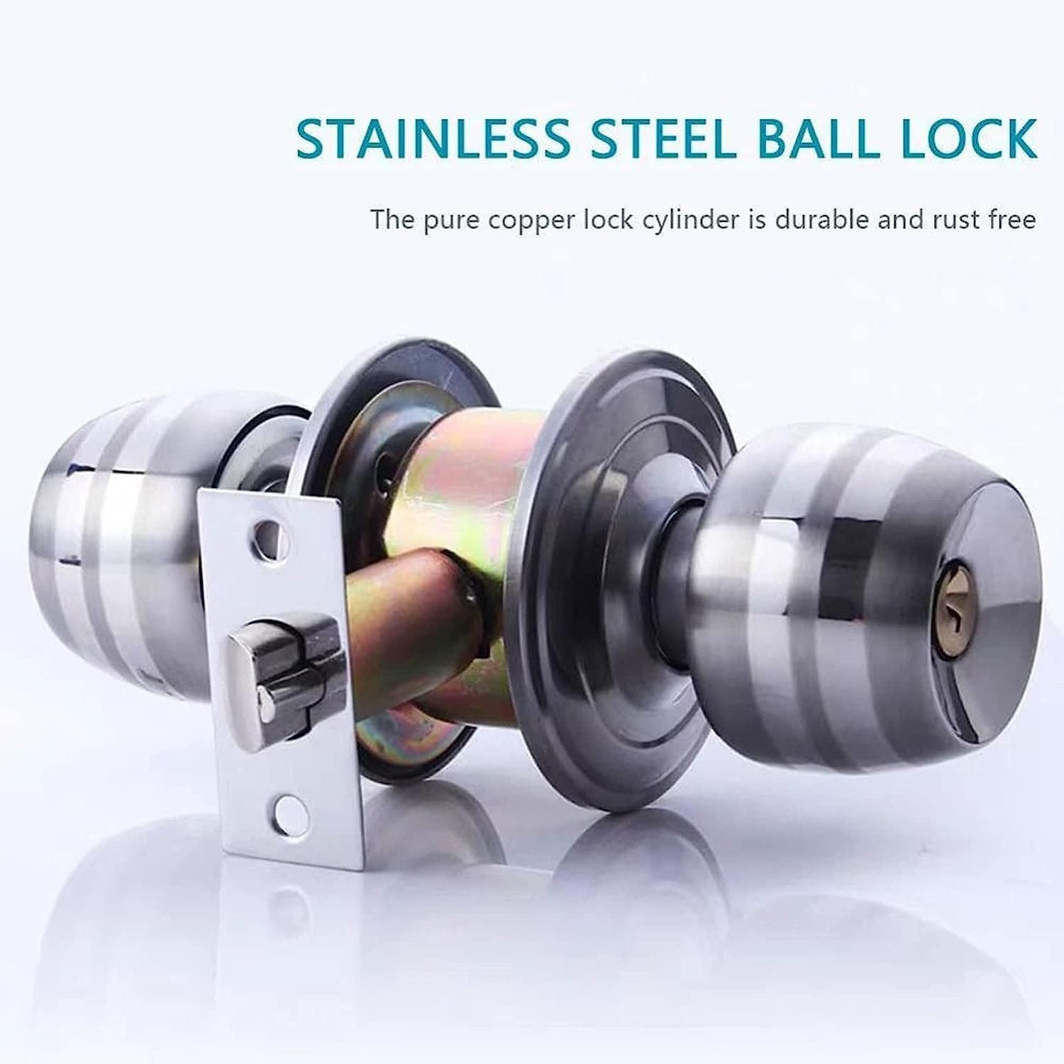 Door Bedroom Door Lock Door Lock Handles with Locks Gate Privacy Pass Round Sliver Steel Shower Home Bathroom Entrance Ball Locks