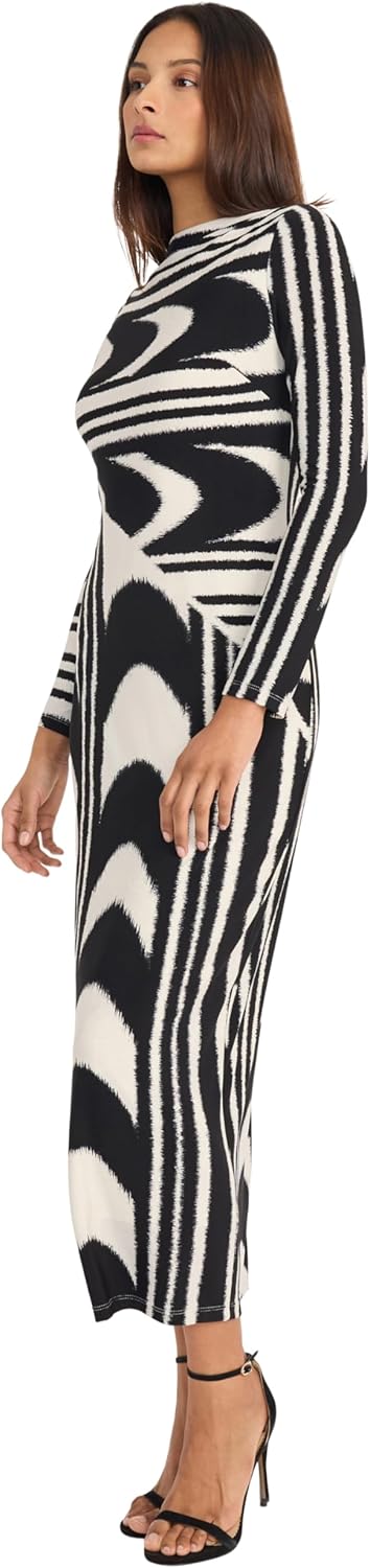 Donna Morgan Womens Long Sleeve Bodycon Geometric Print Ankle Length Cocktail Party Dresses - Image 2