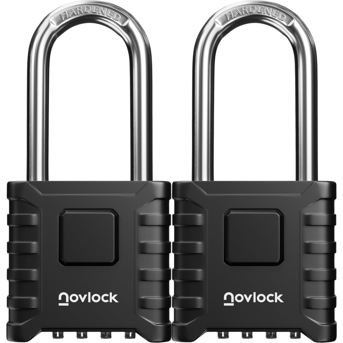 NOVLOCK Heavy Duty Combination Padlocks – 2.32" (5.9cm) Long Shackle – Weatherproof 4-Digit Outdoor Lock for Gates, Fences, Sheds, Storage Units, Lockers, Cabinets – 2-Pack, Black
