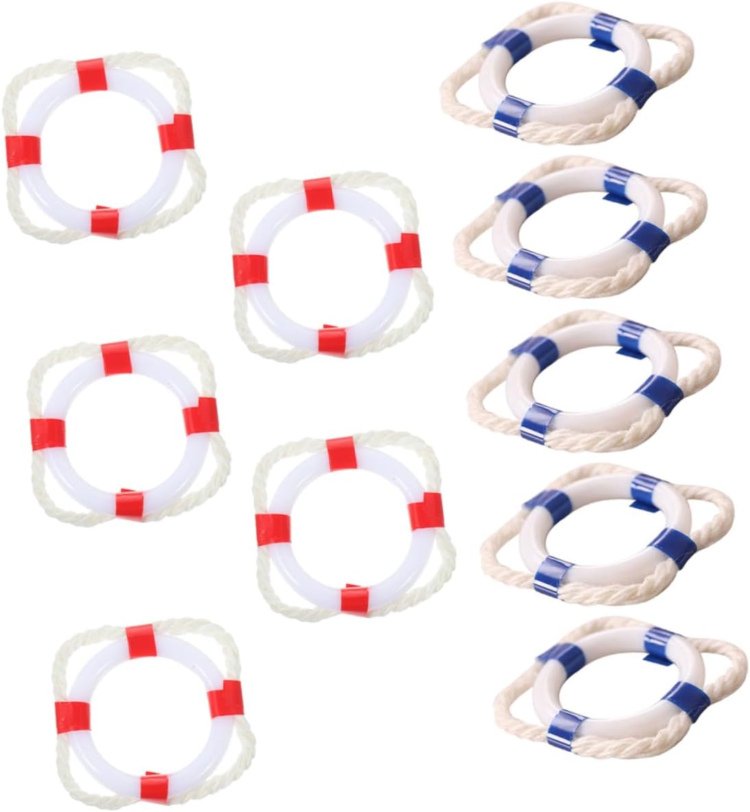 Gatuida 10pcs Miniature Swim Rings Dollhouse Decoration Set, Small Red and Blue Life Buoy Props, Mediterranean Style Mini House Supplies for Doll Accessories and Craft Ornaments