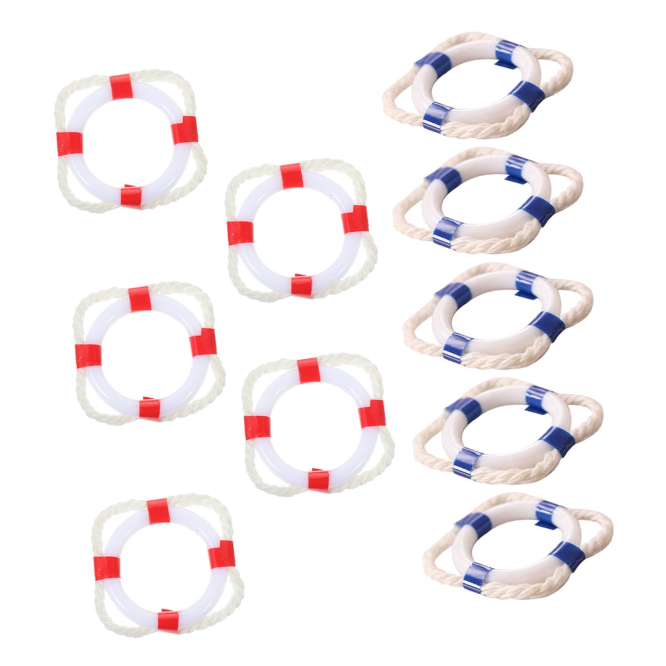 Gatuida 10pcs Miniature Swim Rings Dollhouse Decoration Set, Small Red and Blue Life Buoy Props, Mediterranean Style Mini House Supplies for Doll Accessories and Craft Ornaments