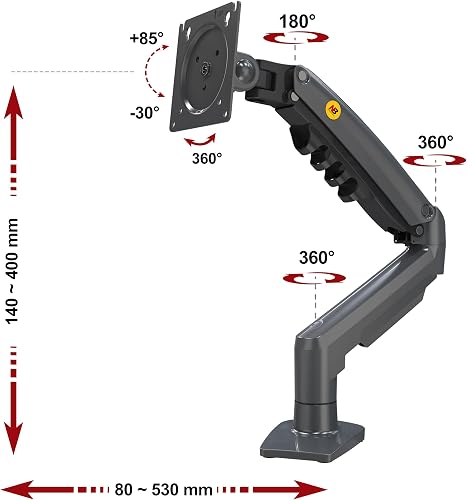 Ergosolid Support Écran PC Moniteur, Bras Articulé Ergonomique Ressort à Gaz, 17-32 Pouces, VESA 75mm et 100mm, Rotatif à 360° - 5