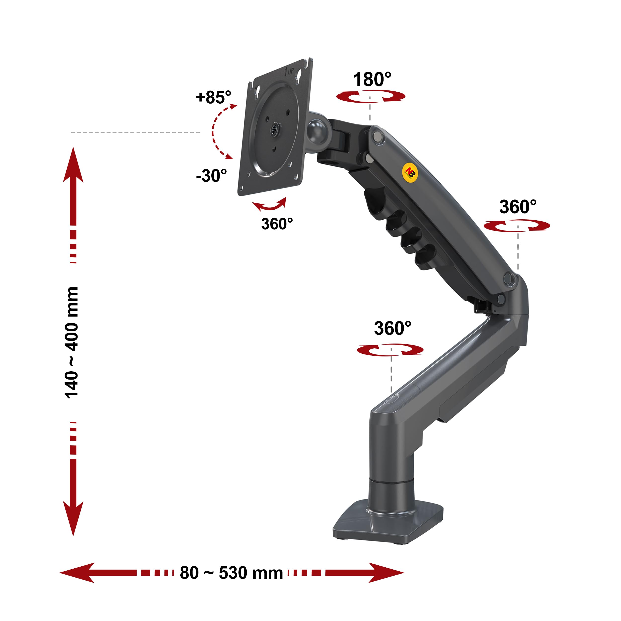 MEASUREMAN Gasfeder-Monitorhalterung – Verstellbar Für 17-35 Zoll Bis 10 Kg, VESA 75/100, Mit Kabelmanagement