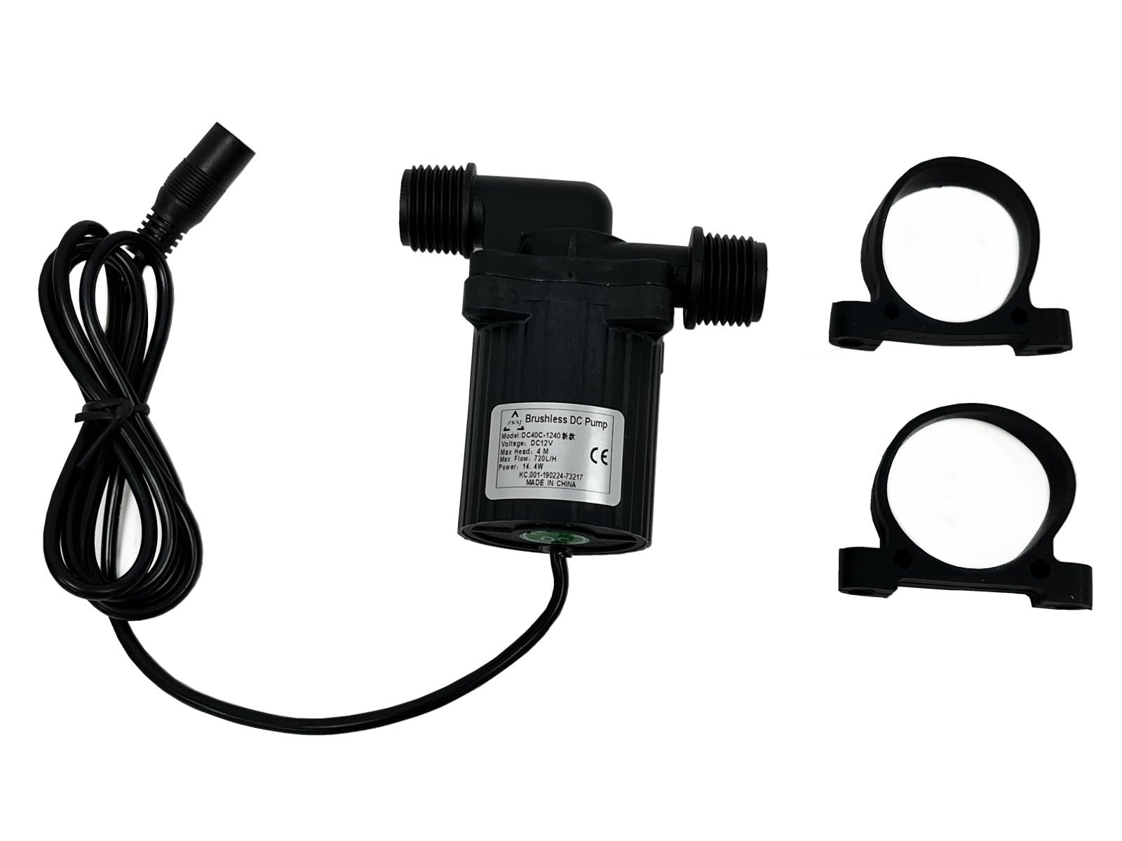 SHYSKY DC40C-1240 Micro Brushless DC Water Pump 12V 14W, 4M 13ft, 720LPH Flow, 1/2 inch threaded ports, Safe Low Noise Stable Long-term Work, Submersible or Land Use, for Small cooling, gardening