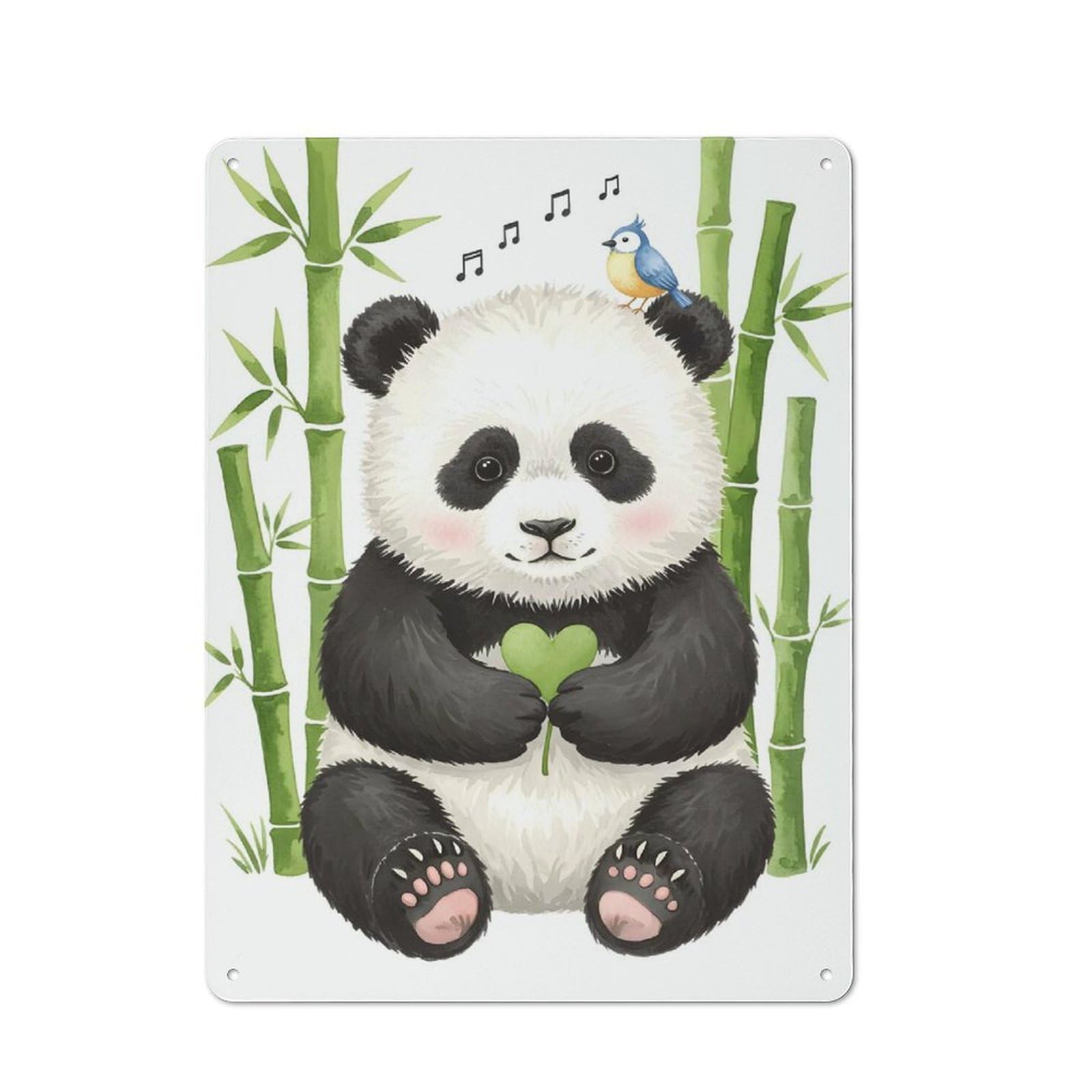 Junmoney Style-1 Cute Panda And Bird Warehouse Style Metal Wall Decor 40X30cm, Tin Wall Sign For Modern Home, Workshop, Office Or Cafe