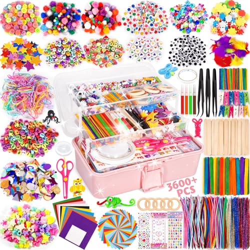 Purpledi 3600+ Stück Bastelset für Kinder Bastelmaterial in Bastelkoffer,...