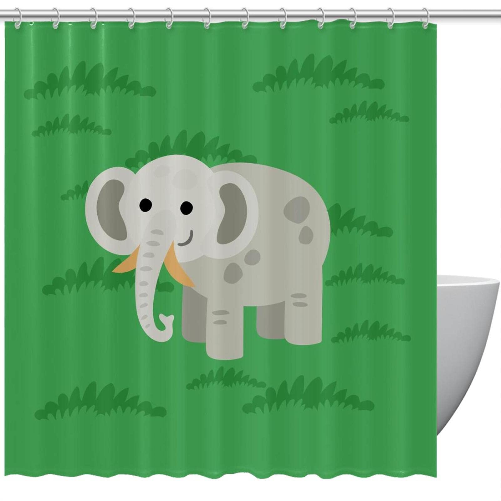 Rideau de douche éléphant vert pour une décoration de salle de bain nature
