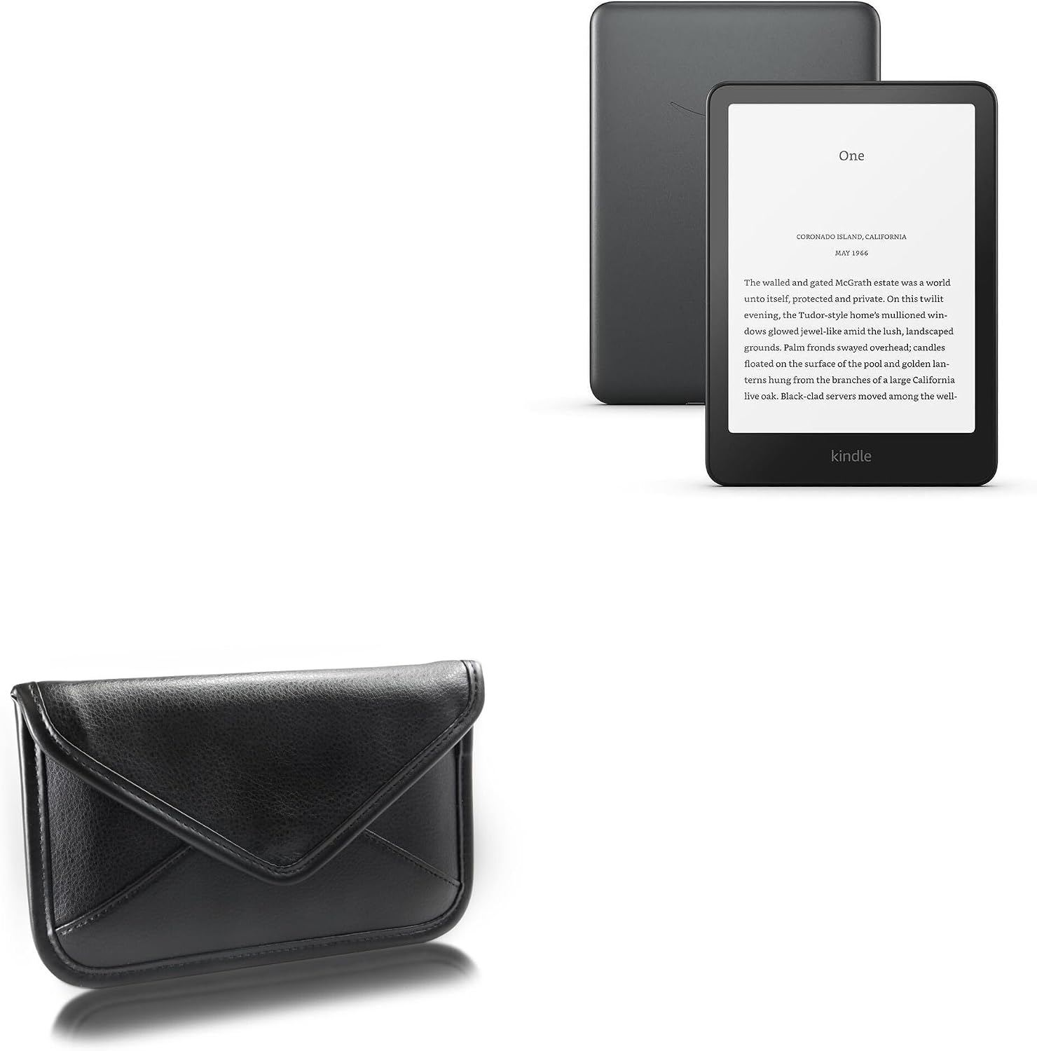 BoxWave Case Compatible with Amazon Kindle Paperwhite 12th Gen (7 in) - Elite Leather Messenger Pouch, Synthetic Leather Cover Case Envelope Design - Jet Black