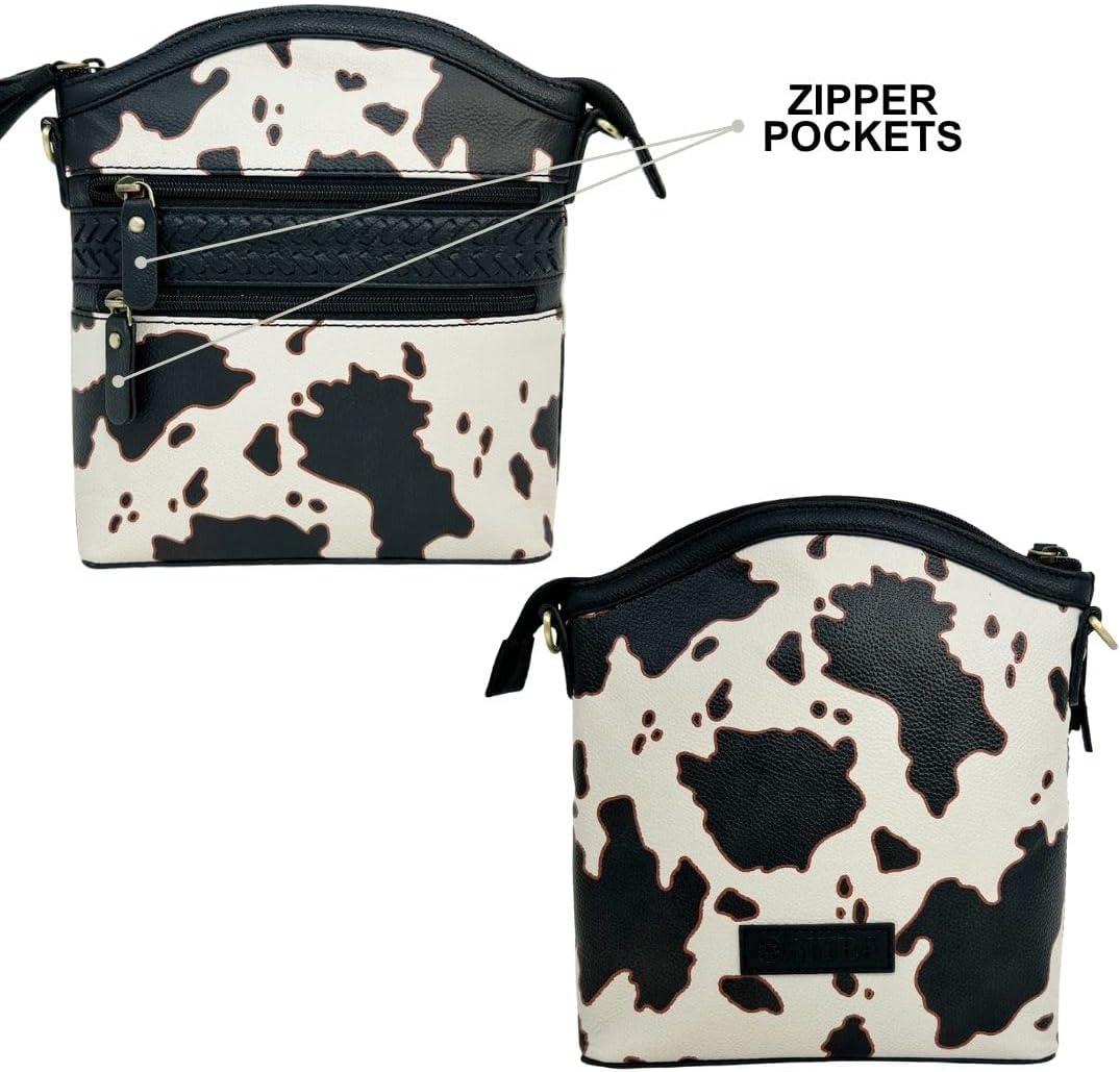 Myra Bag Western Leather Shoulder Bag for Women - Cow Print Country Crossbody Purse