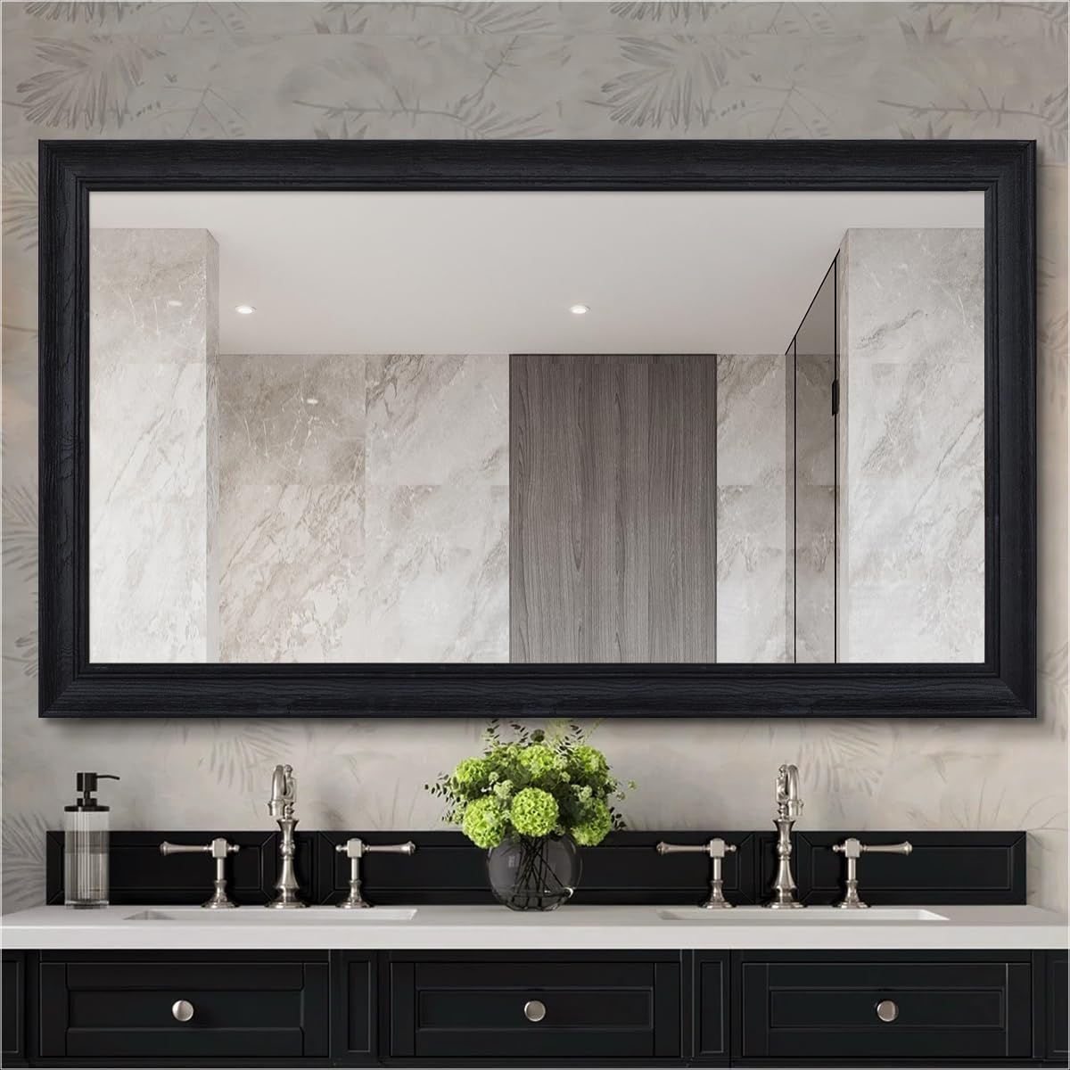nolsia 36" x 60" Rustic Wooden Framed Wall Mirror for Bathroom, Black Wood Bathroom Vanity Rectangle Mirror for Over Sink, Waterproof, Decor Living