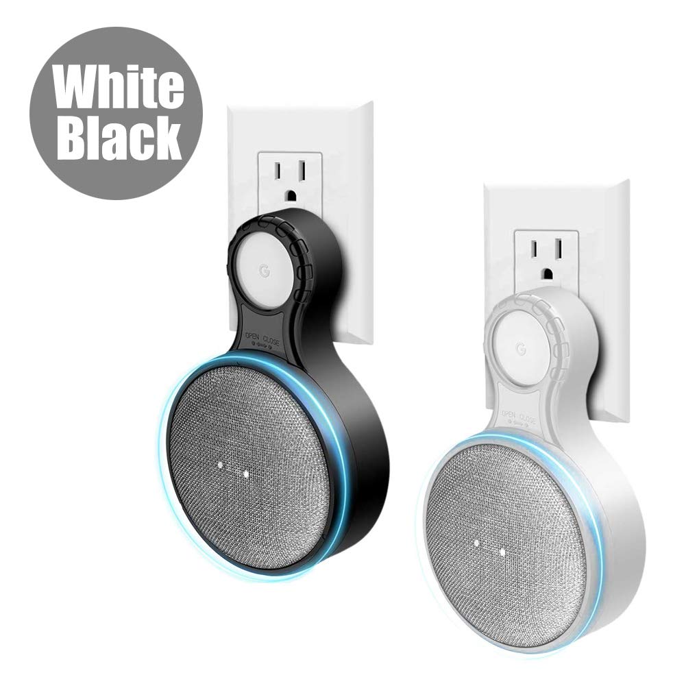 Google Home Mini Wall Mount Holder, Space-Saving Design AC Outlet Mount, Perfect Cord Management for Google Home Mini Voice Assistant - 2019 Model (Black)