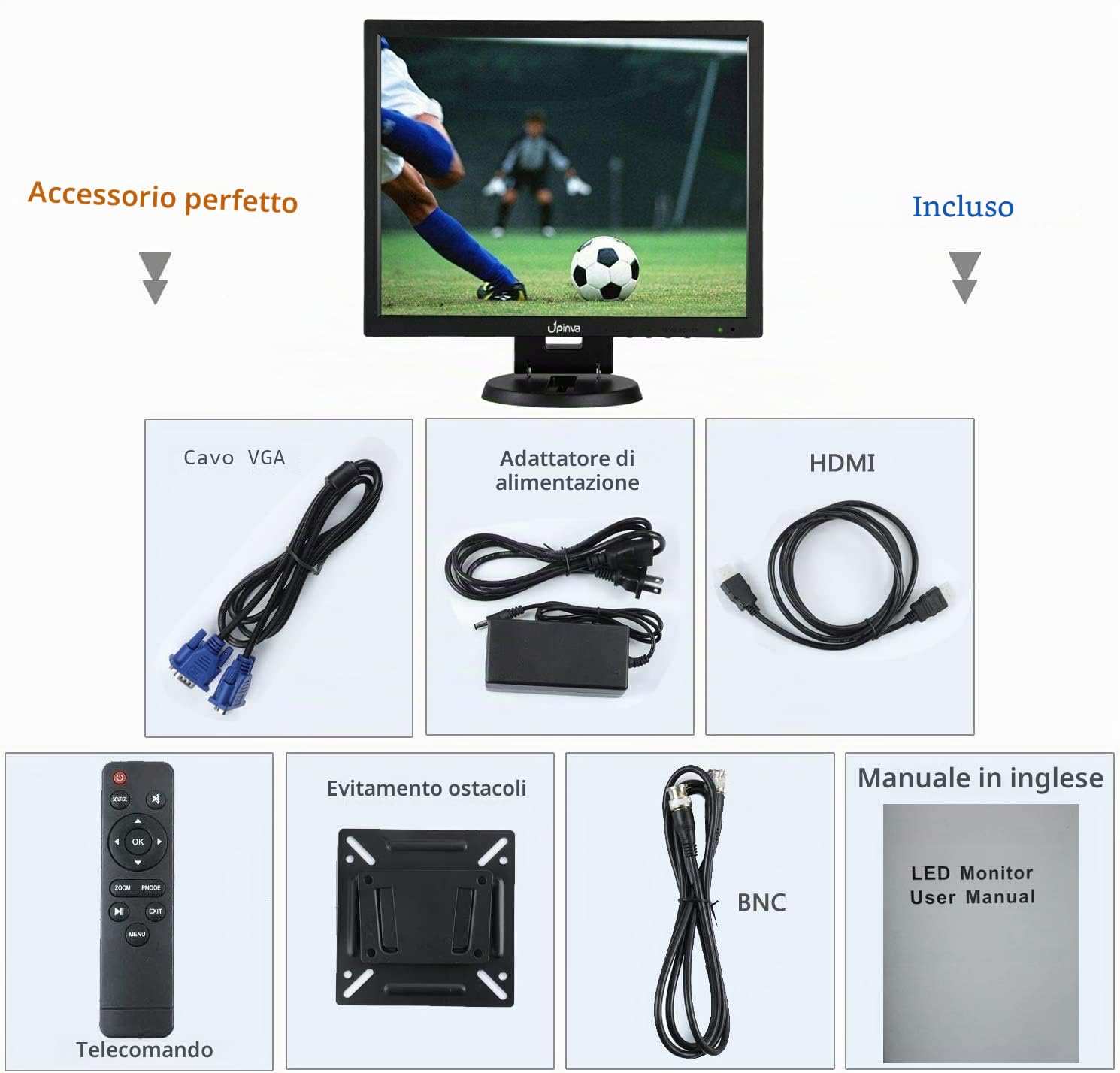 Monitor da 14 pollici Schermo della telecamera di sicurezza Schermo multifunzione HDMI AV BNC Ingresso VGA Interfaccia USB Monitor per computer Risoluzione 1024x768 Altoparlanti integrati