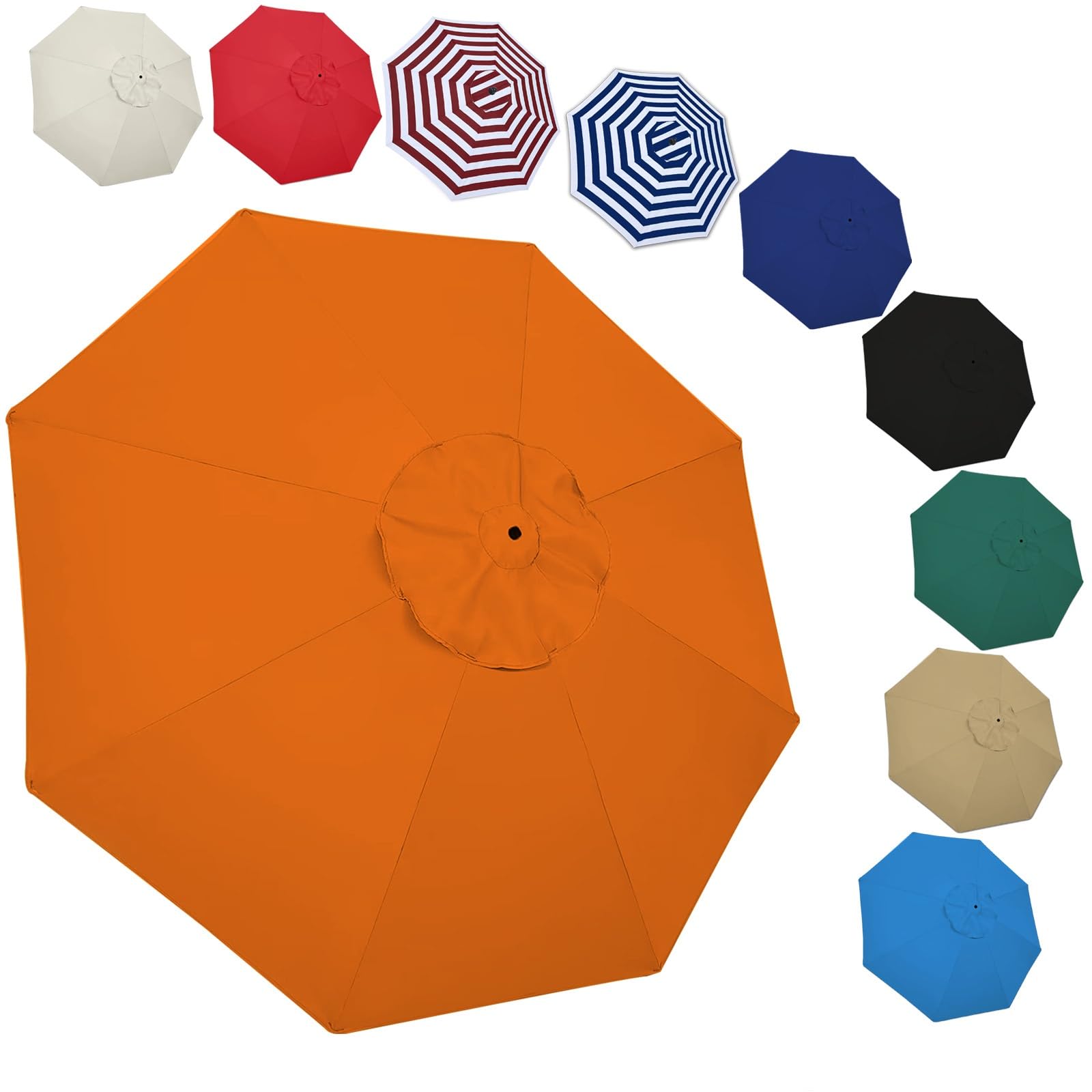 6.6ft/9ft/10ft Patio Umbrella Replacement Canopy, 6 Ribs/8 Ribs Replacement Canopy Cover Fit Outdoor Garden Market Table Parasol, UV Sun Protection