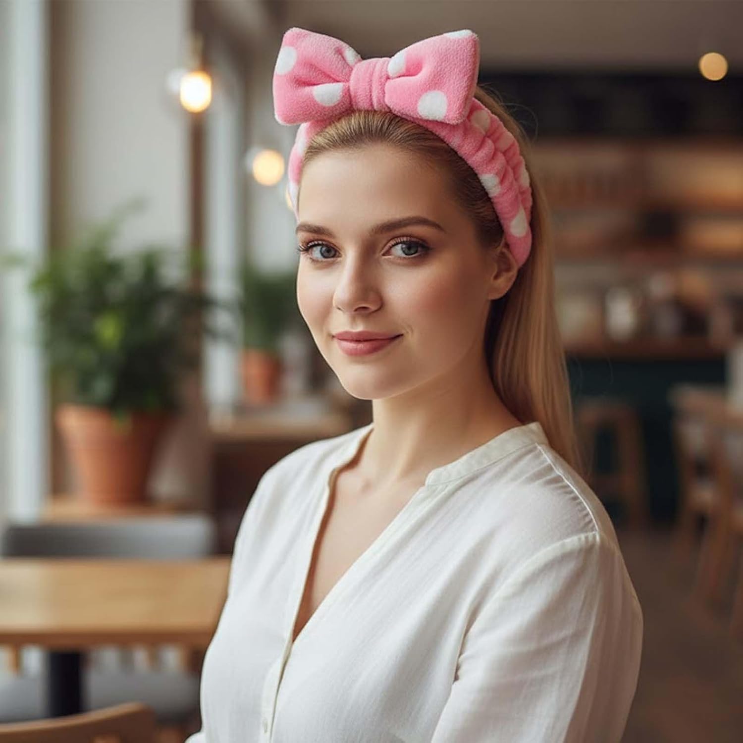 Spa Headbands,Makeup Headbands for Women,Facial Headband Bulk,Soft Coral Fleece Headband for Makeup,Cosmetic Head Wraps,Bow Hair Bands for Face Washing Shower Skin Care (polka dot, 25pcs)